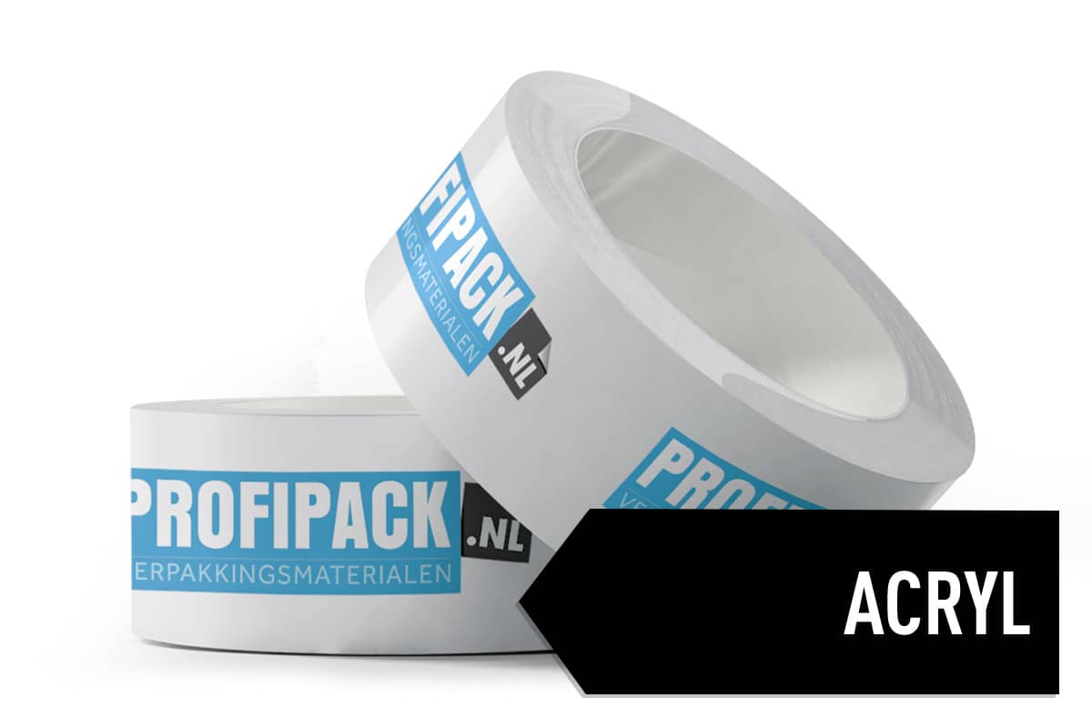 Bedrukte PP acryl tape - 50mm x 66m (3 kleuren)