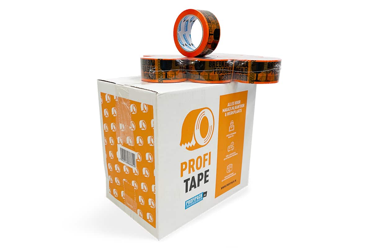 PP Hotmelt Waarschuwingstape 'breekbaar' oranje/zwart - 50mm x 66m