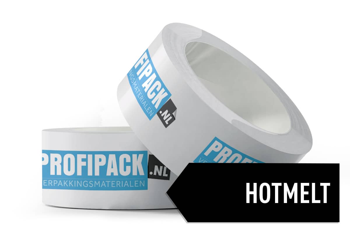 Bedrukte PP hotmelt tape - 50mm x 66m (2 kleuren)