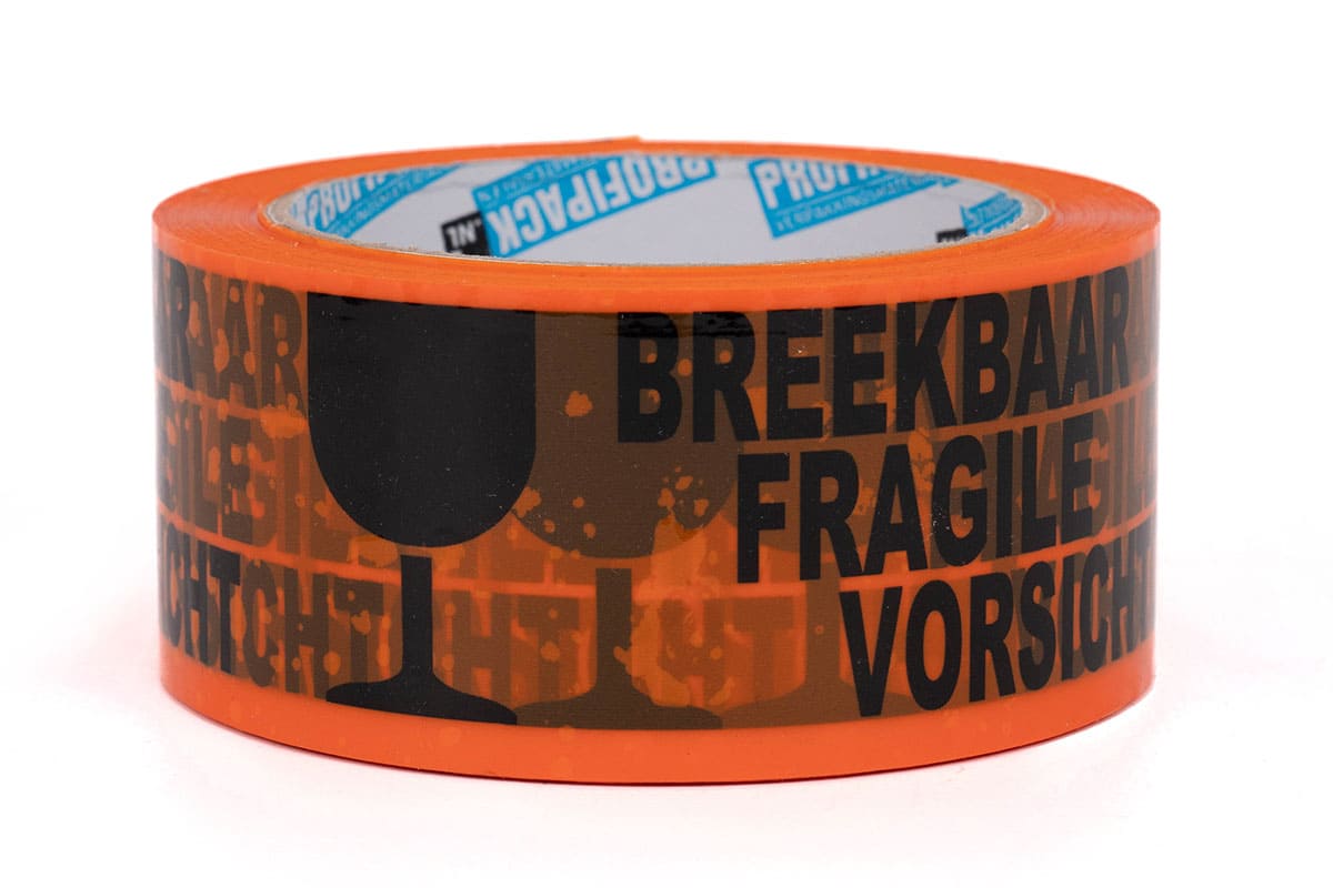 PP Hotmelt Waarschuwingstape 'breekbaar' oranje/zwart - 50mm x 66m